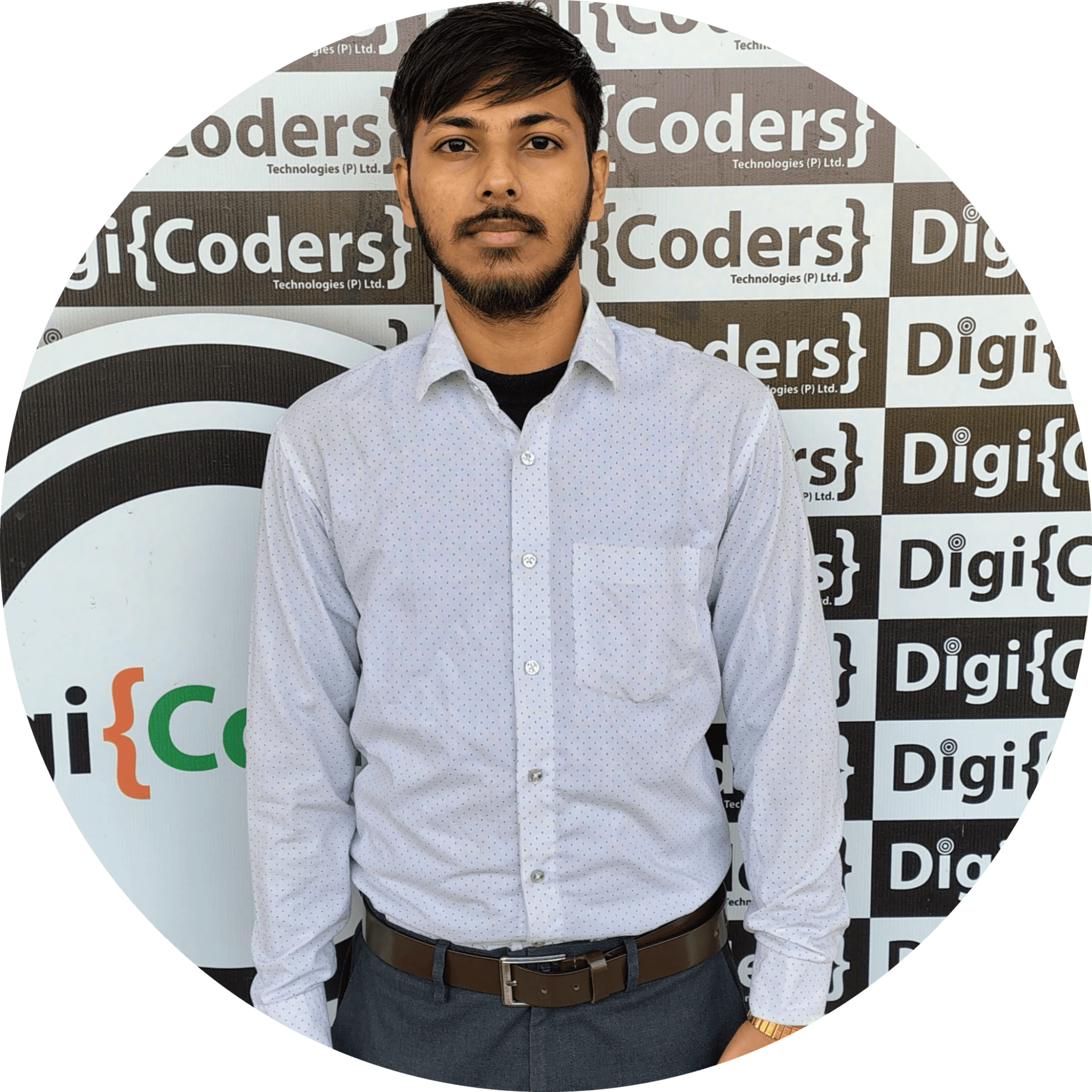 a man standing in front of a sign